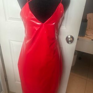 SHEIN Glossy Red Midi Dress